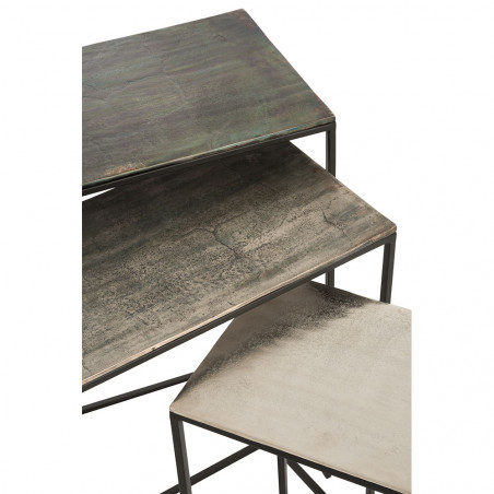 Set De 3 Table Gigogne Rectangulaire Aluminium Noir/Mix