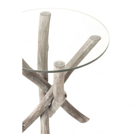 Table D'Appoint Branches Bois/Verre Grey Wash