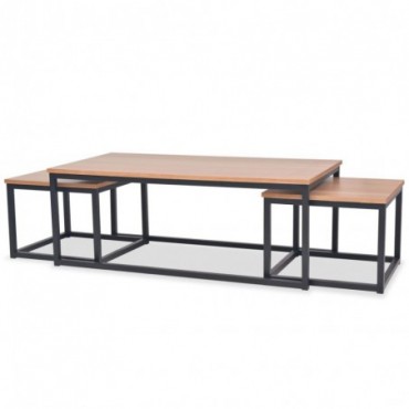 Table basse industrielle x3 en bois de frêne