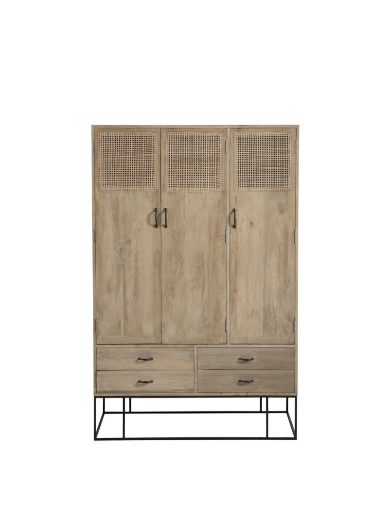 Armoire 3 Portes + 4 Tiroirs Rotin Manguier Naturel Jline de Jolipa Plante Ta Deco