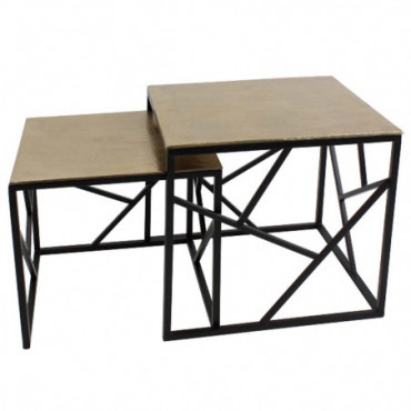 Table D'Appoint Lot De 2 Doré/Noir Aluminium/Fer