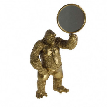 Miroir Avec Figurine Monkey Doré En Polyrésine/Verre