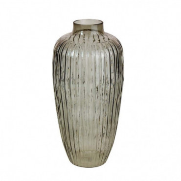 Vase Cannelé Gris En Verre Hauteur 35 Cm