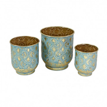 Pot Set De 3 Maya Doré/Turquoise Métal