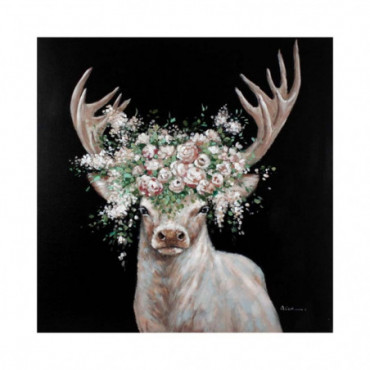 Peinture Cerf Avec Couronne De Fleurs