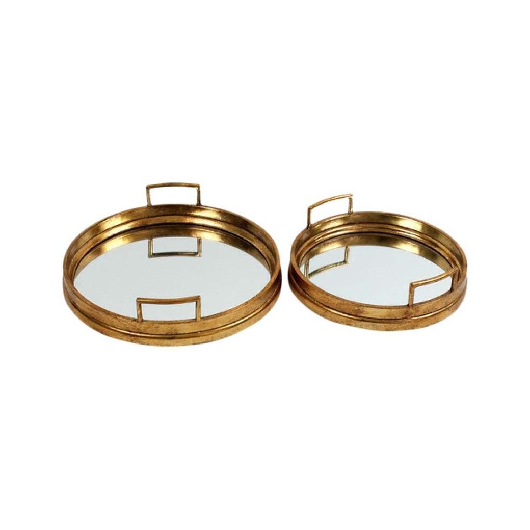 Plateau Miroir En Verre Doré - Plateau Miroir Vintage - Plateau En