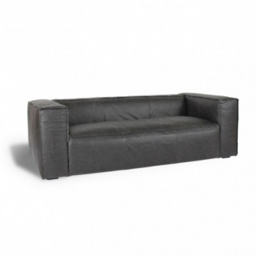 Canapé en cuir noir avec double surpiqûre L220cm Kesioh