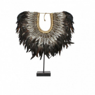 Collier en plumes et coquillages noirs H45cm Papua
