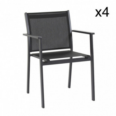 Lot de 4 fauteuils empilables en aluminium noir Long Island