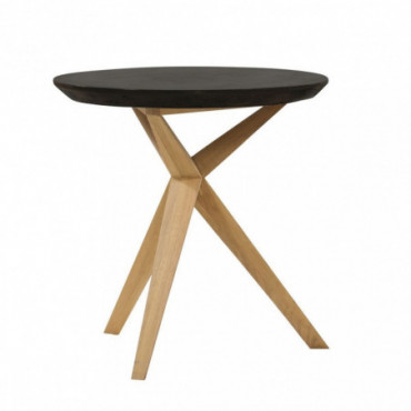 Table dappoint en béton noir pied en chêne massif H60cm Jais