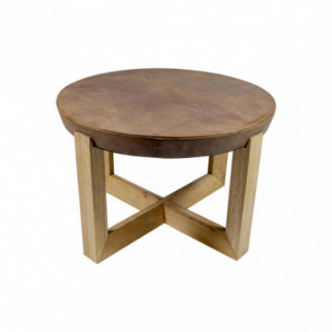 Table dappoint en cuir avec pied en chêne massif H40cm Bangor
