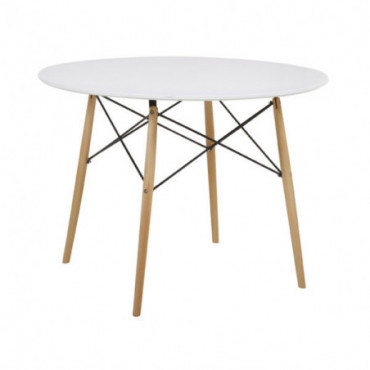 Table en bois avec plateau blanc D100cm Zak