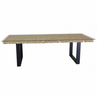 Table en bois flotté avec plateau en verre 250x100cm Flots Perdus