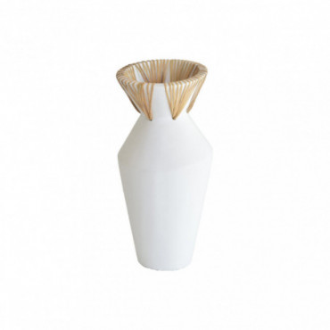 Vase blanc avec col en rotin H37cm Aya