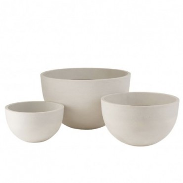 Set 3 Cachepots Ronds Ceramique Bas Blanc