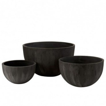 Set 3 Cachepots Ronds Ceramique Bas Noir