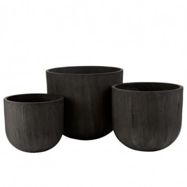Set 3 Cachepots Ronds Ceramique Haut Noir