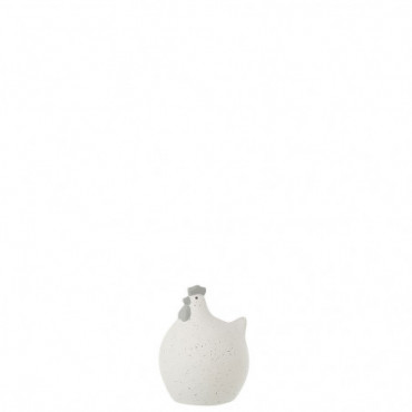 Poule Ceramique Blanc/Gris Petit
