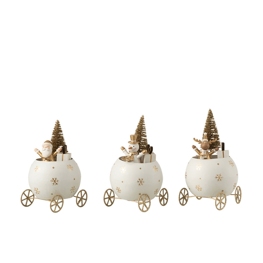 Renne/Pere Noel Dans Boule Auto Metal Blanc/Or Jline