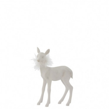 Cerf Resine/Imitation Fourrure Blanc Grand