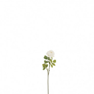 Rose Seule + Feuilles Plastique Blanc