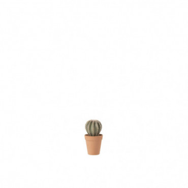 Cactus Boule + Pot Synthetique Vert/Terracotta Petit