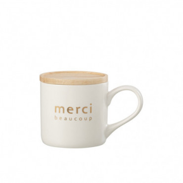 Mug + Couvercle Message Porcelain / Bois Blanc / Or
