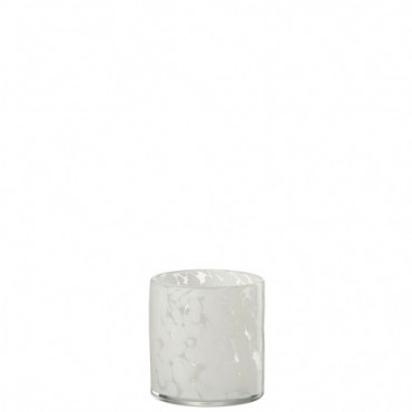 Photophore Cylindre Pois Verre Transparent/Blanc Petit