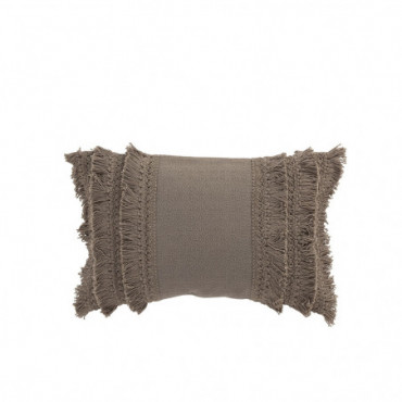 Coussin Rectangulaire Bord Floches Coton Taupe