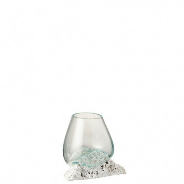 Vase Sur Pied Pierre De Lave/Verre Recyclé Blanc/Transparent Moyen