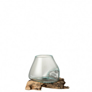 Vase Sur Pied Gamal Bois/Verre Recyclé Naturel/Transparent Grand