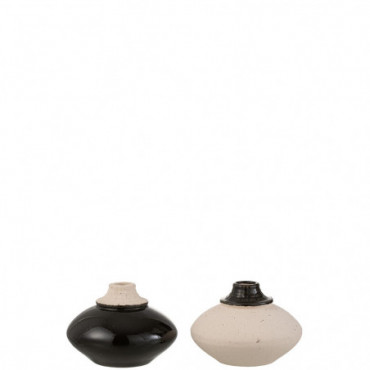 Vase Petit Rond Ceramique Noir/Beige
