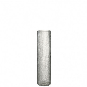 Vase Cylindrique Semi Craquele Verre Transparent Petit