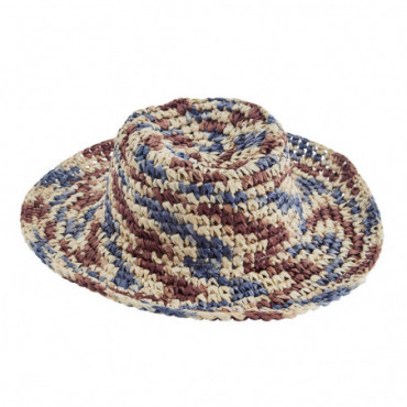 Chapeau En Corde De Papier Au Crochet  54 - 57 Naturel Marron Bleu
