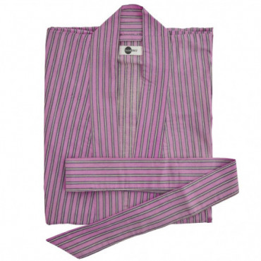 Kimono En Coton Imprimé Avec Ceinture One Size Fuchsia Violet Blanc...