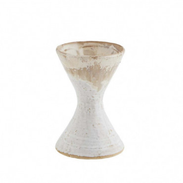 Vase En Grès Beige Blanc 11X16.5Cm