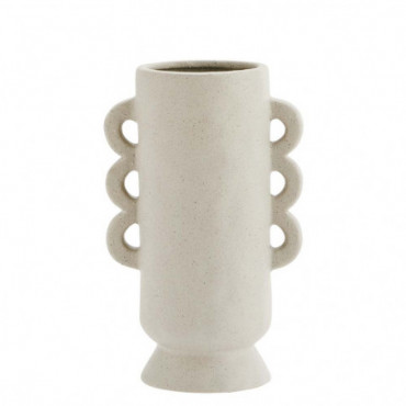 Vase En Grès Blanc Cassé 13X8.5X21.5Cm