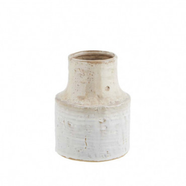 Vase En Grès Beige Blanc 12.5X15.5Cm