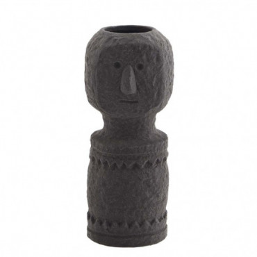 Vase En Grès Avec Empreintes 10.5X25.5Cm Noir Mat