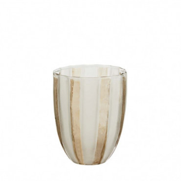 Vase En Verre Rayé Brun Lustré Blanc Givré 9X12Cm