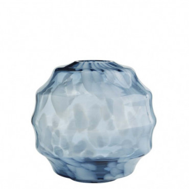 Vase Rond En Verre Bleu Blanc 20.5X19.5Cm