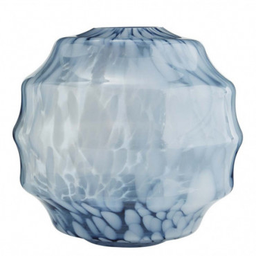 Vase Rond En Verre Bleu Blanc 28X26Cm
