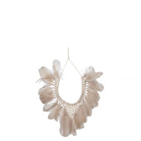 Collier 2 Plumes/Coquillages Boho Saumon