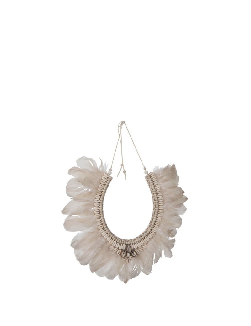 Collier 1 Plumes/Coquillages Boho Saumon
