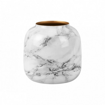 Vase Aspect Marbre Sphère M Blanc