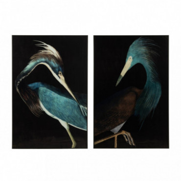 Cadre Oiseaux Verre/Aluminium Noir/Bleu x2