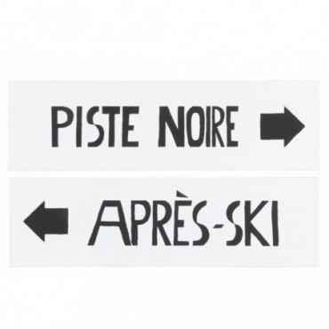 Pancarte Direction Piste Noire/Apres-Ski Bois Noir/Blanc x2