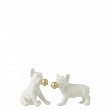 Chien Bulle Resine Or/Blanc S x2