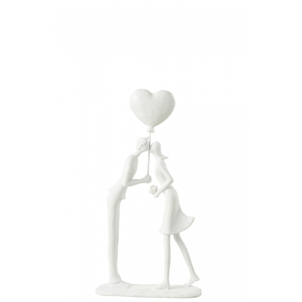 Statuette déco Couple debout Ballon coeur 30 cm en Résine Blanc