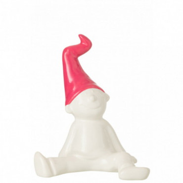 Gnome Assis Ceramic White/Fuschia L